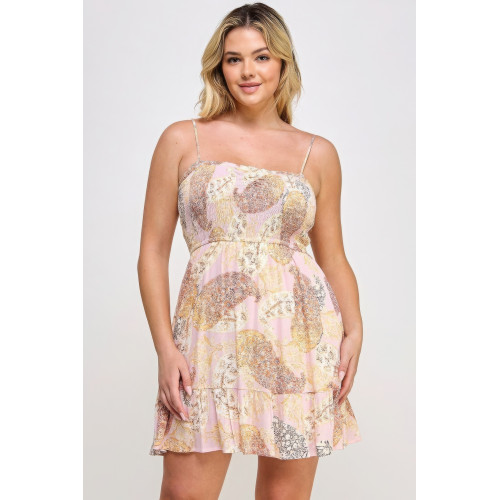 Plus Paisley Smocked Ruffle Mini Dress