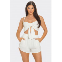 Front Oversized Bow Twisted Tie Top And Shorts Set