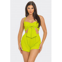 Front Oversized Bow Twisted Tie Top And Shorts Set