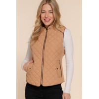 Suede Piping Quilted Padding Vest