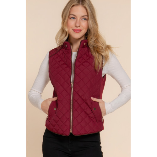 Suede Piping Quilted Padding Vest
