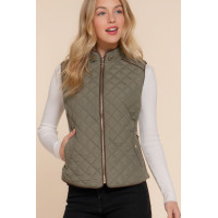 Suede Piping Quilted Padding Vest