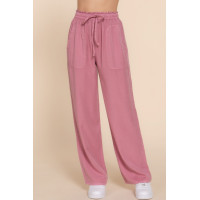 Elastic Waist Tencel Long Pants