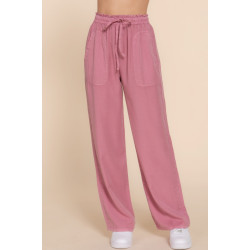 Elastic Waist Tencel Long Pants