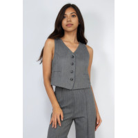 Herringbone V-neck Buttoned Vest Top