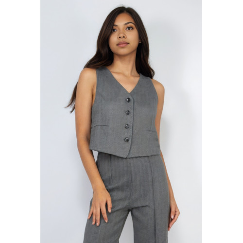 Herringbone V-neck Buttoned Vest Top