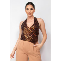 Surplice Halter Sequin Top