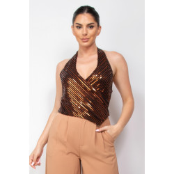 Surplice Halter Sequin Top