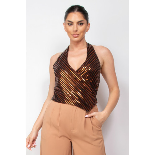 Surplice Halter Sequin Top