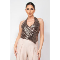 Surplice Halter Sequin Top