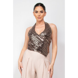 Surplice Halter Sequin Top