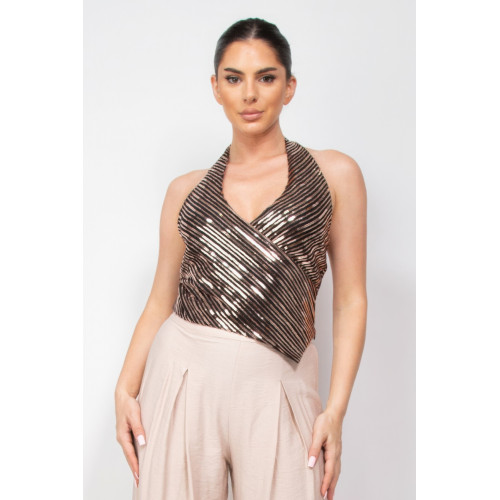 Surplice Halter Sequin Top