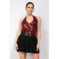 Surplice Halter Sequin Top