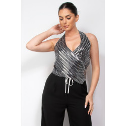 Surplice Halter Sequin Top