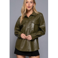Long Slv Faux Leather Shacket