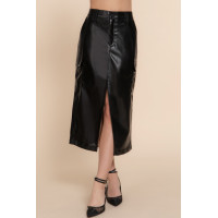 Faux Leather Midi Cargo Skirt