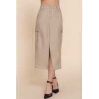 Faux Leather Midi Cargo Skirt
