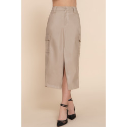 Faux Leather Midi Cargo Skirt