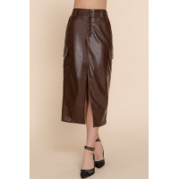 Faux Leather Midi Cargo Skirt
