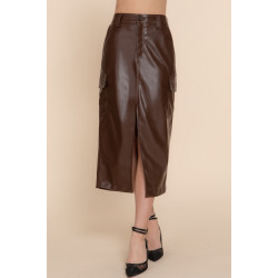 Faux Leather Midi Cargo Skirt