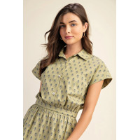 Printed drop shoulder cropped shirt