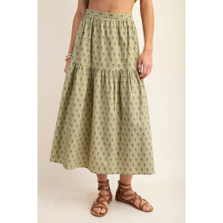 Printed tired midi skirt