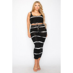 Plus sleeveless tie dye stripe 2 piece skirt set