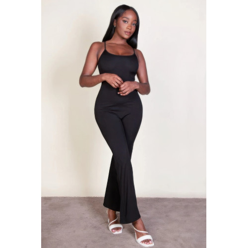 Ribbed sleeveless wide leg jumpsuit