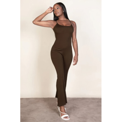 Ribbed sleeveless wide leg jumpsuit