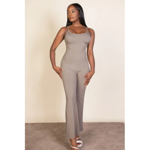 Ribbed sleeveless wide leg jumpsuit
