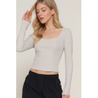 Long slv sweetheart neck seam detail knit top
