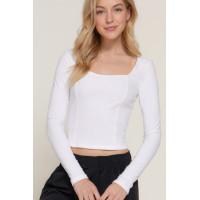 Long slv sweetheart neck seam detail knit top