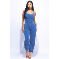 Washed Jumpsuit With Adjustable Ankle