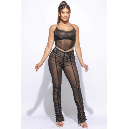 Halter Top Ruched Pants Set
