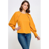 Raglan Long Sleeve Top With Back Neck Tie