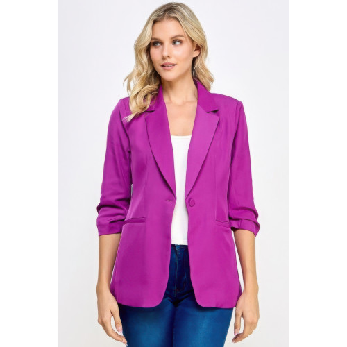Buttoned Detail 3/4 Sleeve Blazer