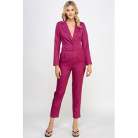 Single Button Crop Blazer With Tailored Pants Set