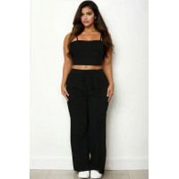 Plus Bustier Crop Cami Top & Slant Pocket Straight Pants