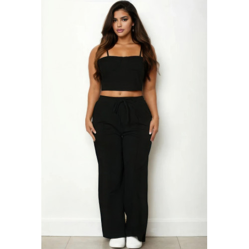 Plus Bustier Crop Cami Top & Slant Pocket Straight Pants