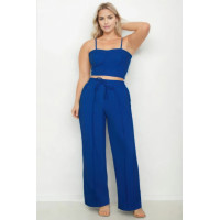 Plus Bustier Crop Cami Top & Slant Pocket Straight Pants