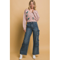 Mid cropped flower cardigan