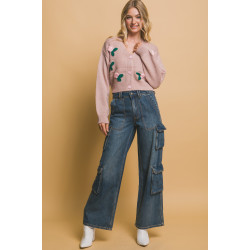 Mid cropped flower cardigan
