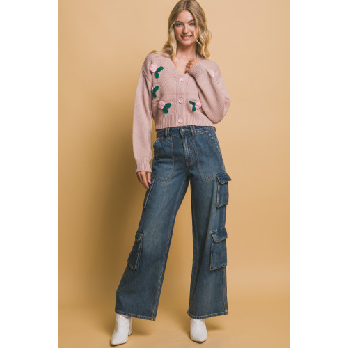Mid cropped flower cardigan