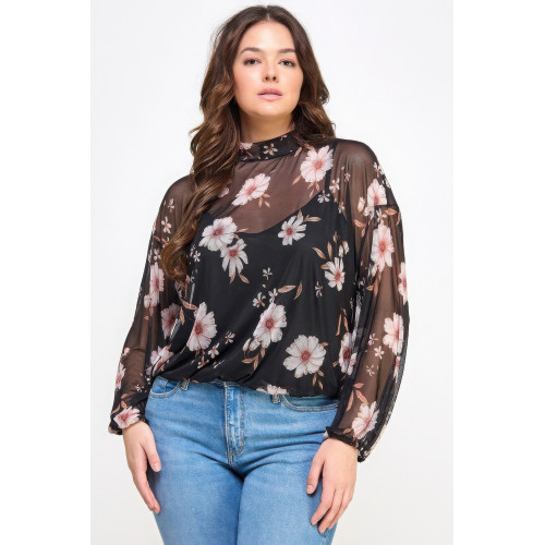 Mesh Floral Ls Top W/cami