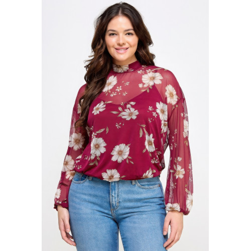 Mesh Floral Ls Top W/cami
