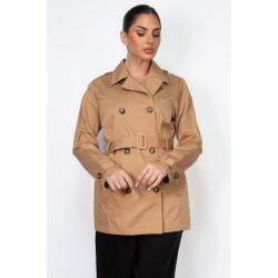 Double-breasted Notch Belted Coat