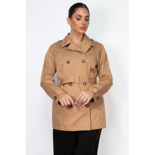 Double-breasted Notch Belted Coat