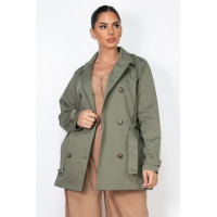 Double-breasted Notch Belted Coat