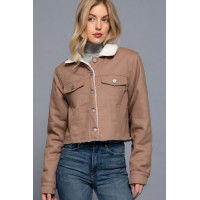 Button Closure Sherpa-lined Twill Jacket