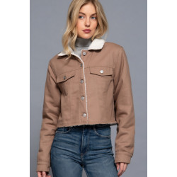 Button Closure Sherpa-lined Twill Jacket